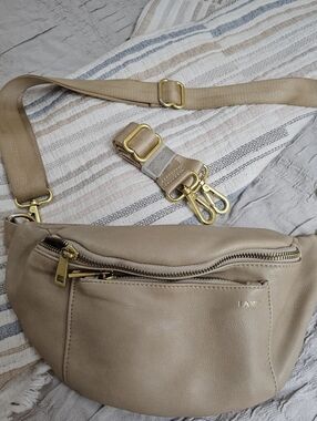 Fawn Women's Beige Crossbody Belt Bag with Gold Hardware